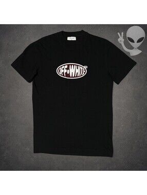 Off-White Fresco Oval Rhinestone Logo Black T-Shirt Mens US Size M